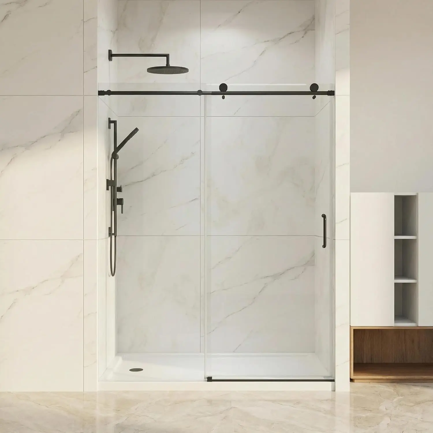 

Single Sliding Shower Door 56-60" W x 76" H - Frameless Tempered Glass with Explosion-Proof Film, Waterproof & Easy Install‌