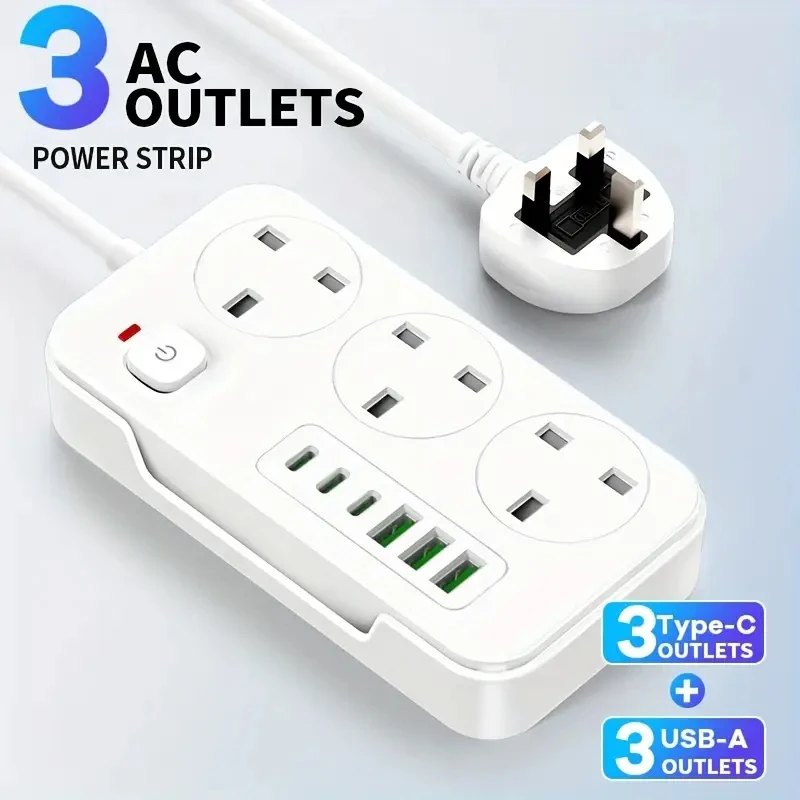 2026 شريط طاقة متعدد الوظائف 9 في 1 جديد/ شاحن متعدد المنافذ، 1 شريط طاقة (3 تيار متردد، 3 USB-A، 3 Type-C)، مفتاح رئيسي واحد، مجهزة