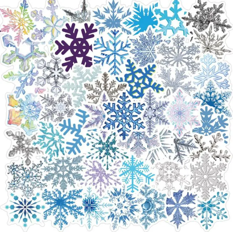 

10/30/50pcs Glass Snowflake Pattern For Children Gift Cartoon Anime Stickers To Stationery Laptop Suitcase Guitar Fridge Diy