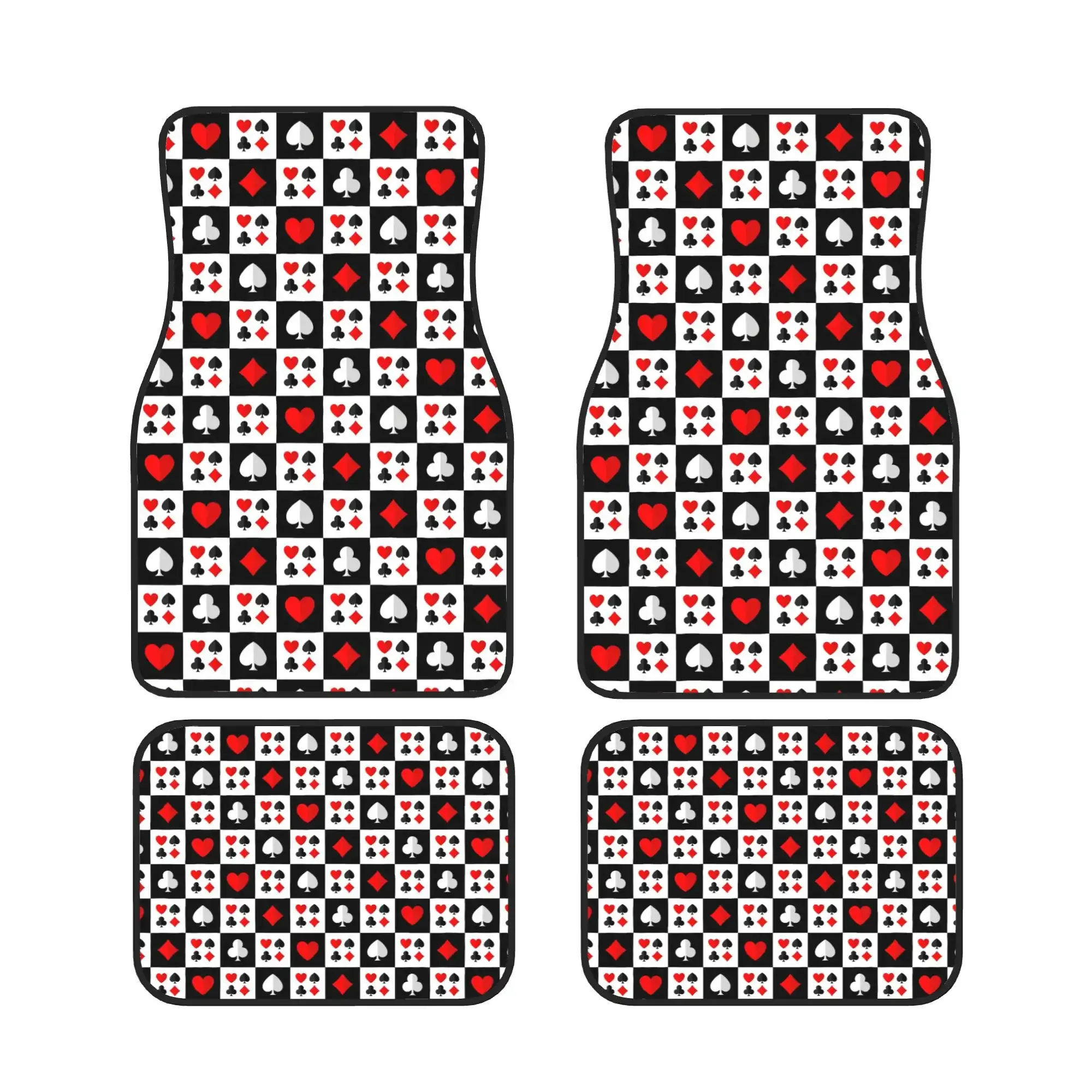 4pcs Cartoon Poker Car Mats- Clubs/Diamonds/Hearts/Spades- Universal For All Models- Matches Neat Interior