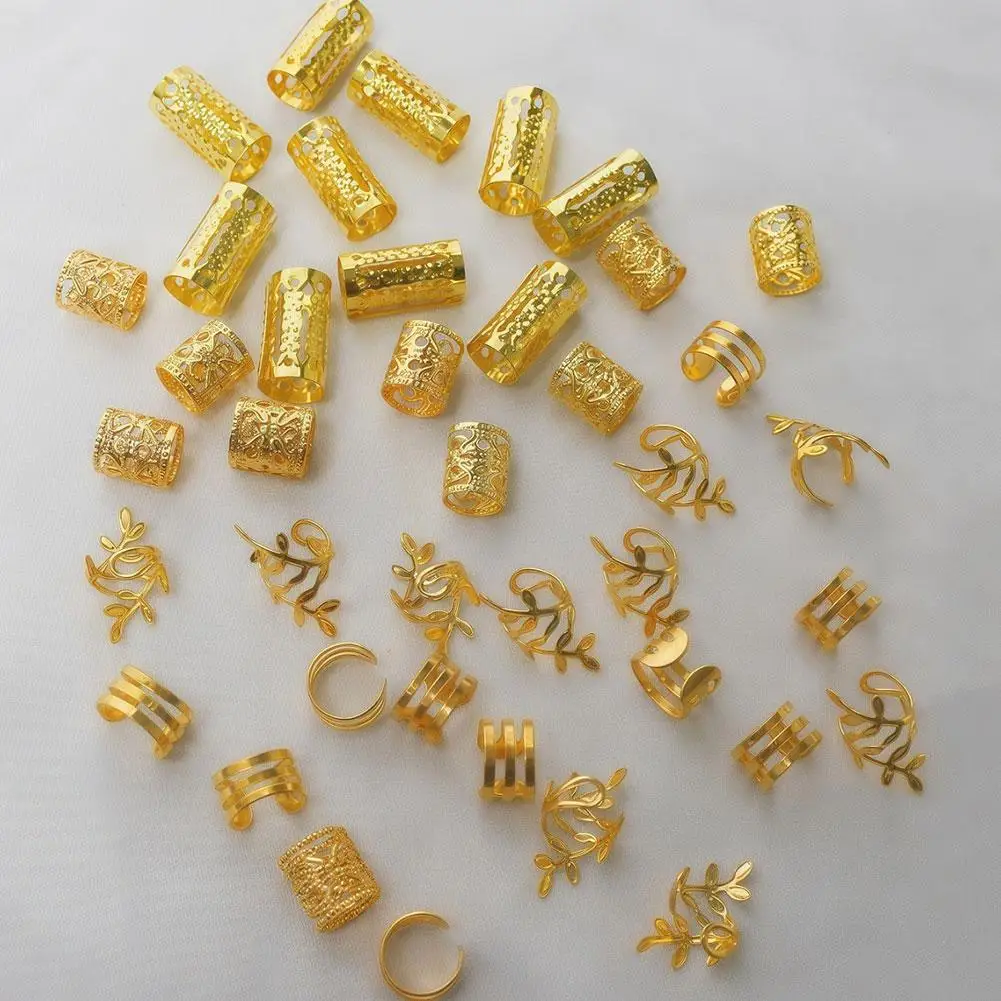 40 قطعة/المجموعة الذهب/الفضة الشعر مجوهرات ل الضفائر اكسسوارات الجوف خارج خواتم الشعر للشعر المجدل قابل للتعديل خواتم الشعر الأصفاد