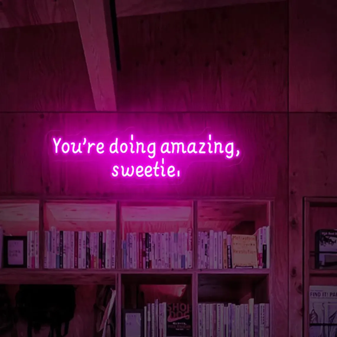 You're Doing Amazing Sweetie Neon Sign, Trendy Wall Art, Girly Pink Wall Decor, Preppy Aesthetic Retro Quote Sign, Custom Gift
