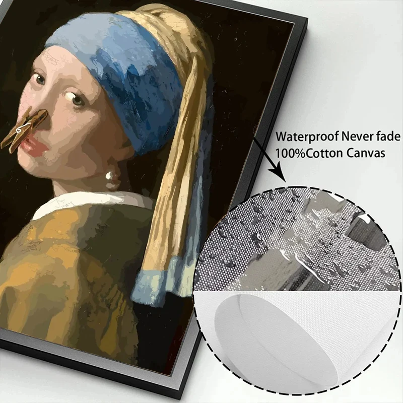 Funny Bathroom Toilet Decoration Painting Mona Lisa Wearing Pearls Girl with Roll Paper Canvas Prints Posters Home Wall Decor