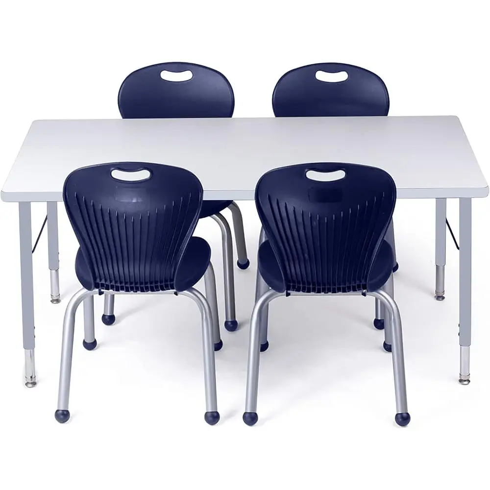

Chair and Table Set or Schools - Table About 24 x 48 inch (60 x 120cm) - Height Adjustable Legs -Spray Edges - and 4 Premium Cla