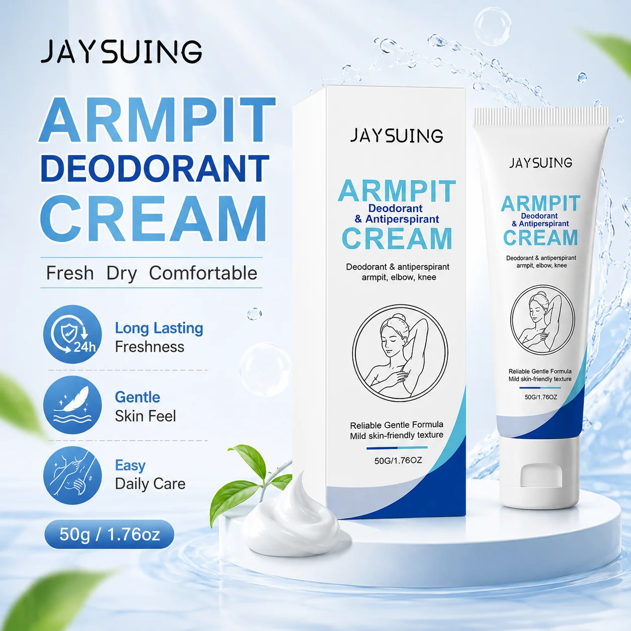Armpit Deodorant Cream 50g Antiperspirant Underarm Sweat Odor Control Gentle Skin Care for Armpit Elbow Knee