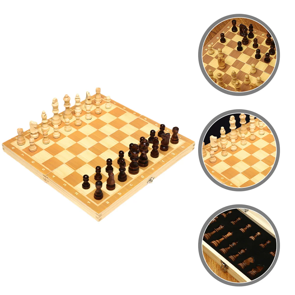 

Wooden Chess Checkers Training Props Folding Board Kids International Chessboard Educational Toy Kit Checkerboard