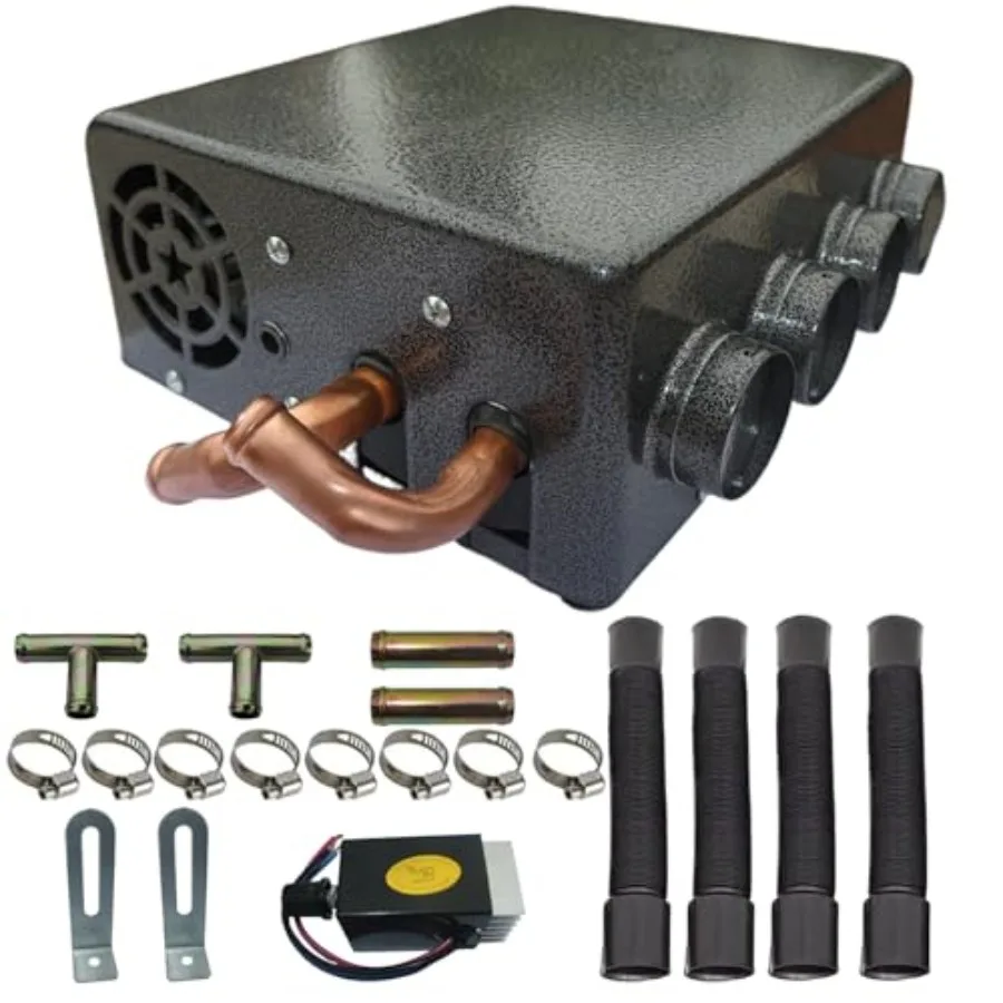 

Portable 12V Car Truck Fan Heater 8000 BTU 4-Port Diesel Auxiliary Cab Heater Low Profile Universal for Parking Heating Black