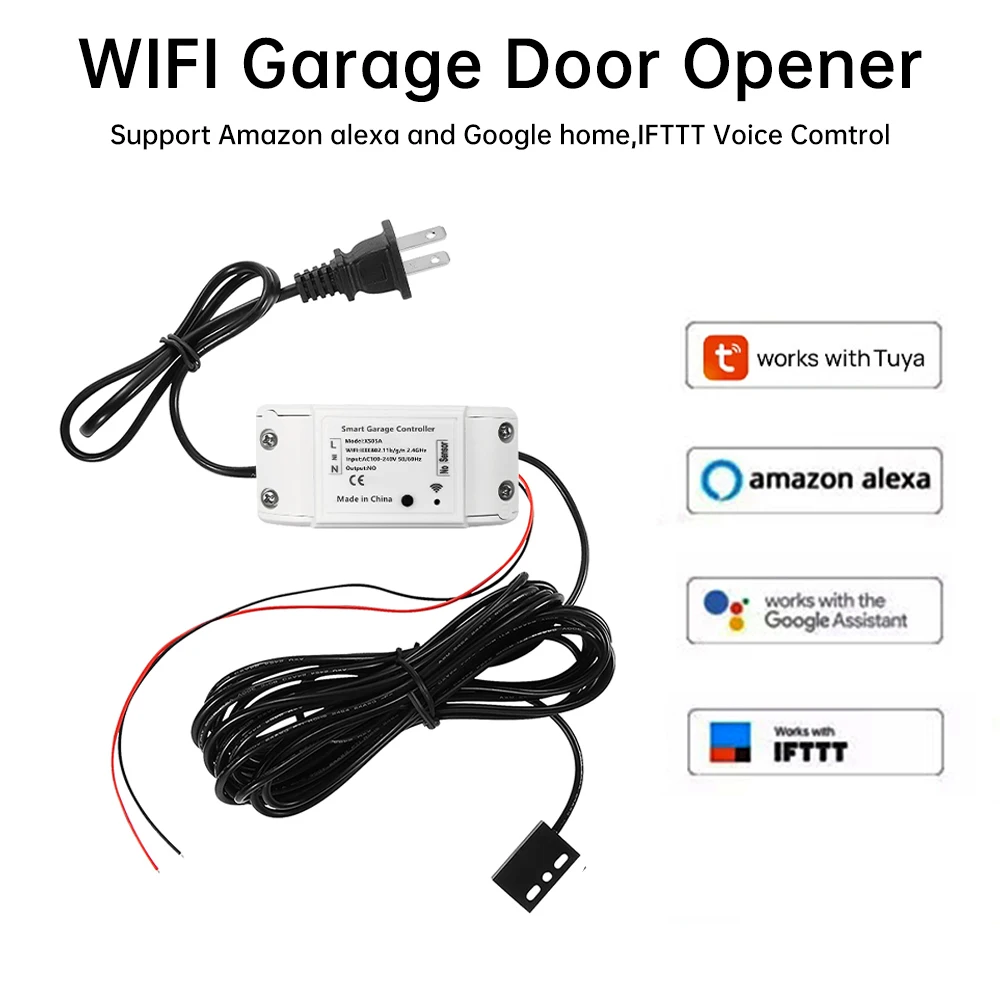 WiFi Smart Garage Door Controller Opener Sensor for Tuya Remote Control with Alexa Google Home Voice Control App Remote Control