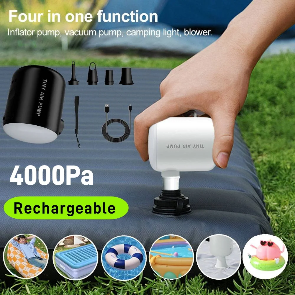 Bomba de aire eléctrica ligera para acampar, Mini bomba de inflado y desinflado de 4000Pa, bomba infladora recargable por USB para exteriores, colchones de aire y camas
