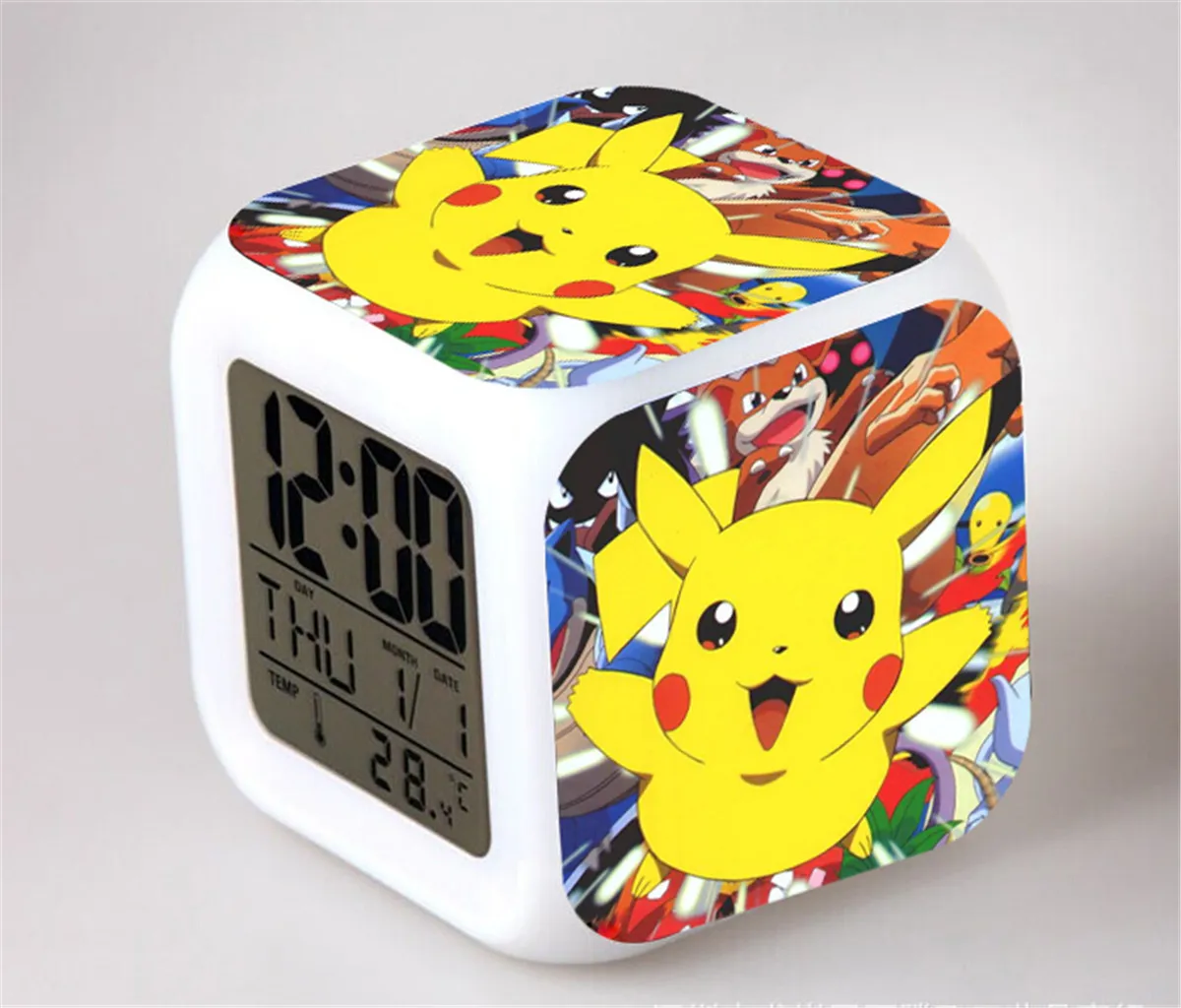 Anime Pokemon Alarm Clock Pikachu LED Kawaii Pocket Monster Figure Squirtle LED Glowing Night Colorful Desk Decor Clock Kids Toy