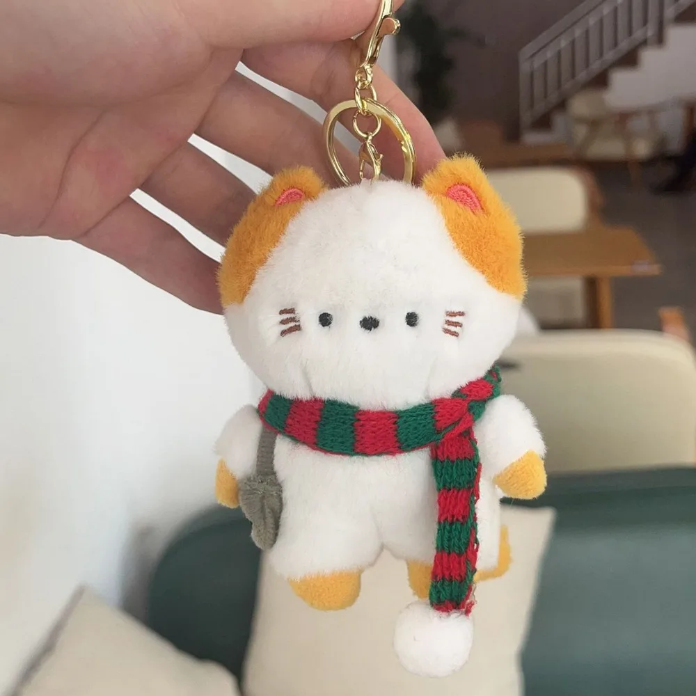 Viagem gatinho de pelúcia gato saco pingente sino cachecol gato chaveiro de pelúcia dos desenhos animados pp algodão pelúcia gato boneca chaveiro casal presente