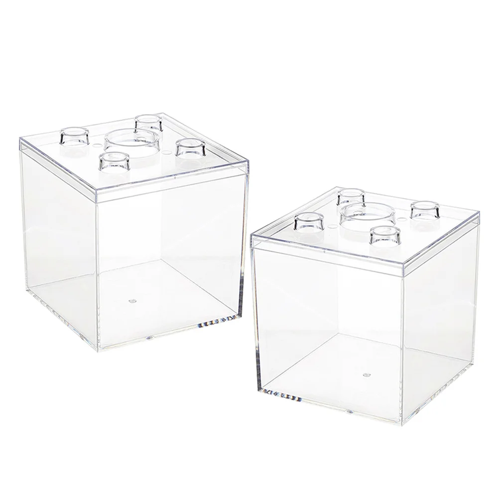 2Pcs Clear Plastic Box Set Square Storage Cubes for Craft Supplies Candy Jewelry Minimalist Design Easy Access Transparent