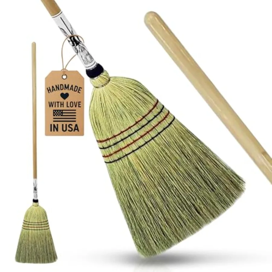 

Handmade Amish Corn Broom with Wooden Handle 57 Heavy Duty Broom for Courtyard Lobby Market 100 Corn Fill Straw Broo'm 4 Sews I