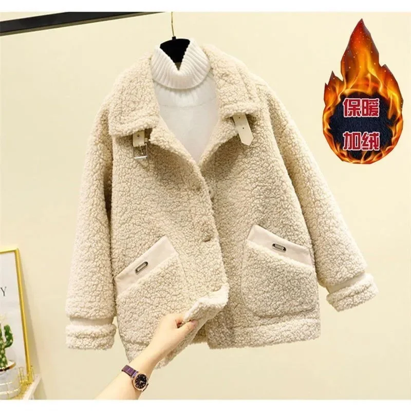 Verdickte Lamm Fleece Mantel Frauen Winter neue lose imitieren Getreide Fleece Fell ein Stück Lamm Fleece Kurz mantel weibliche warme Strickjacke