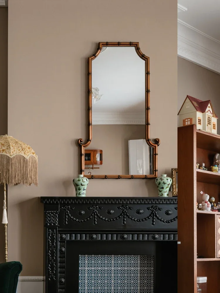 Neoclassical bathroom mirror medieval bamboo cosmetic mirror fireplace decorative mirror