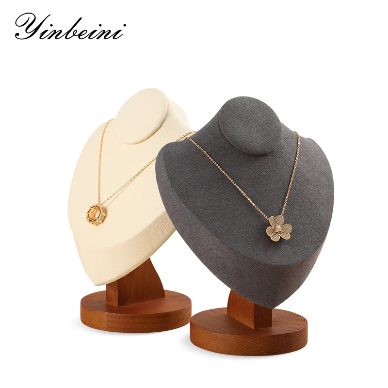 

YinBeiNi Small Wooden Necklace Display Model Pendant Necklace Exhibition Stand with Microfiber Jewelry Showing Mannequin