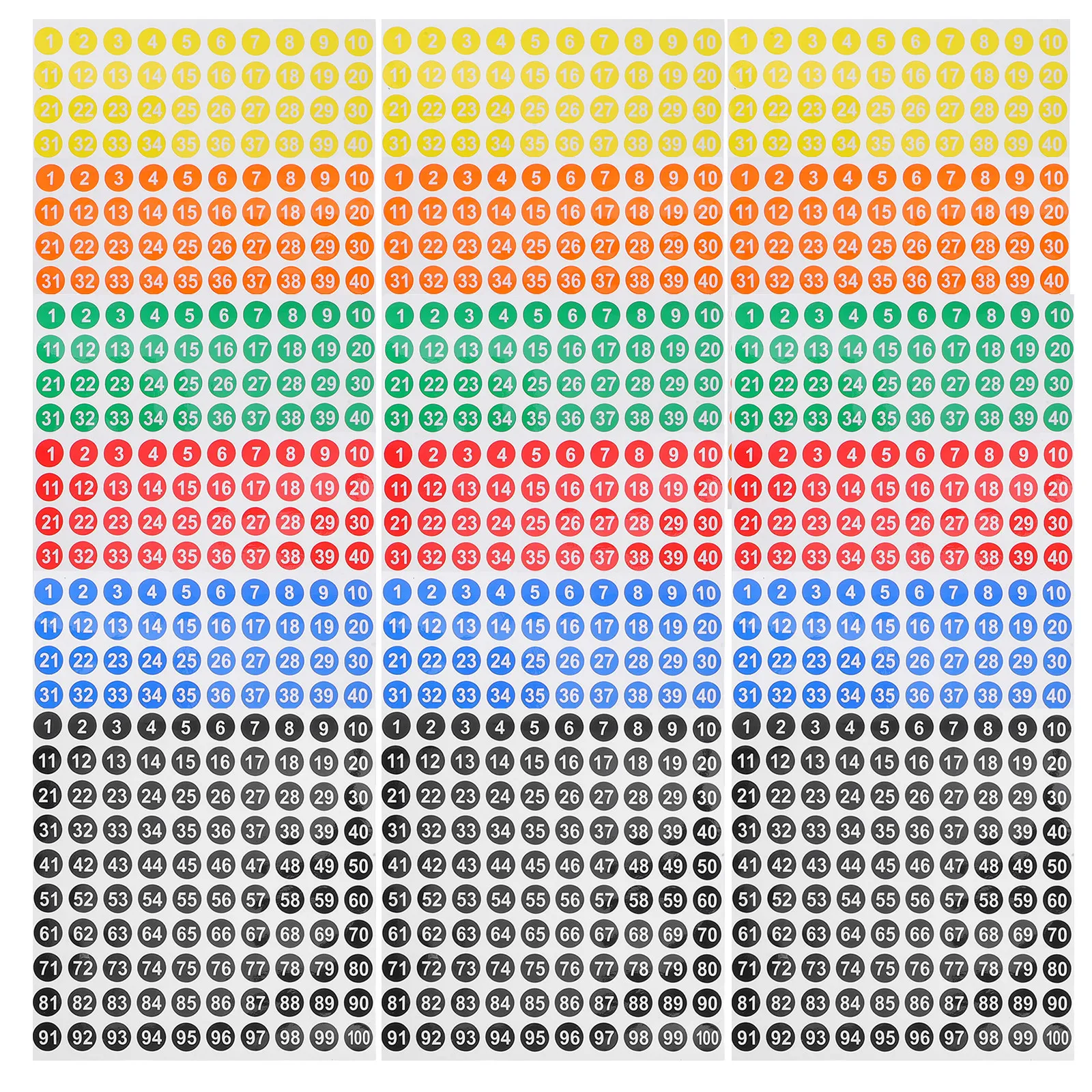 

60 Sheets Self-Adhesive Round Numbered Stickers 1-100 Color-Coded Dot Labels for Office Classroom Science Project File
