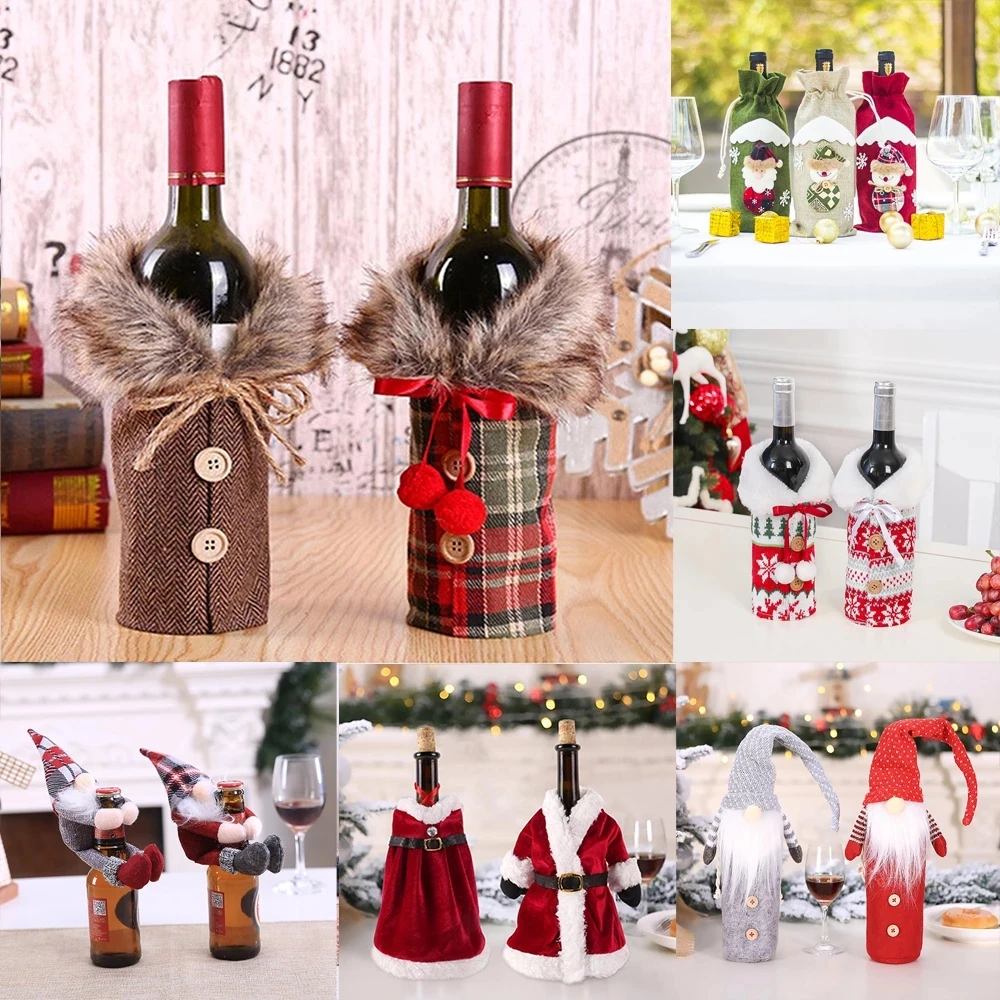 Merry Christmas Decoration for Home 2024 Santa Claus Wine Bottle Cover Snowman Stocking Gift Holders Xmas Navidad Decor New Year