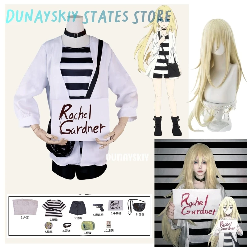 

Angels Of Death Cosplay Ray Rachel Gardner Cosplay Costume Halloween Cos Man Woman Full Set Coat T-shirt Shorts Neckbelt Bag Wig