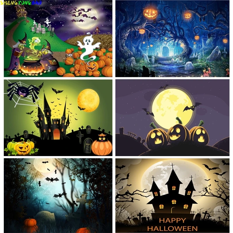 SHENGYONGBAO-Cenário De Halloween, Castelo De Lápide, Lua De Abóbora, Fundo De Fotografia Para Bebê, Photo Studio Props, 1911CXZM-55