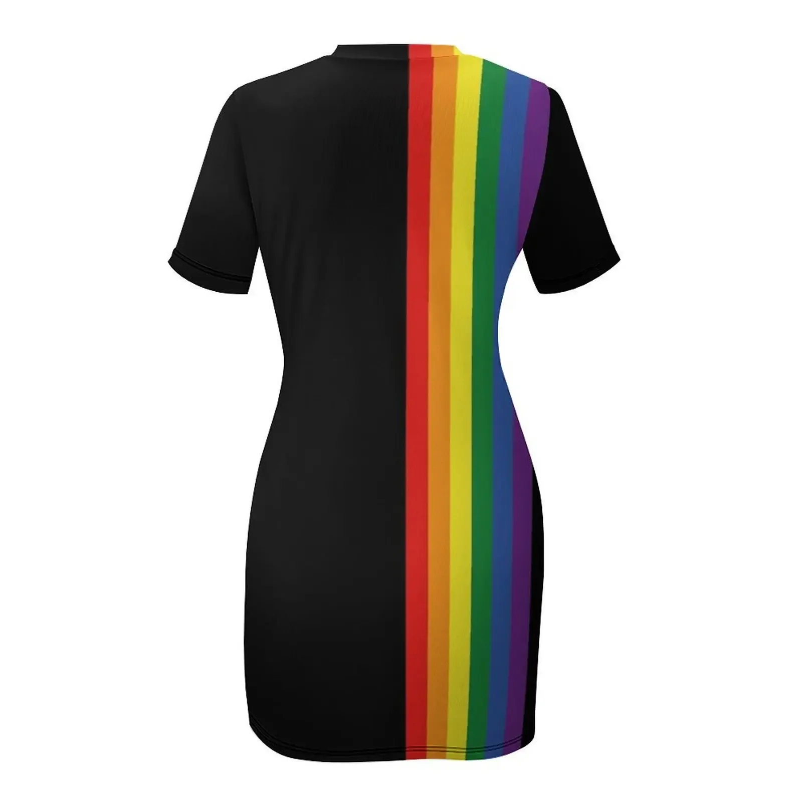Sukienka z krótkim rękawem w tęczowe wzory na czarnym tle, sukienka damska, letnie sukienki koktajlowe, sukienki na studniówkę, letnie ubrania damskie, sukienka