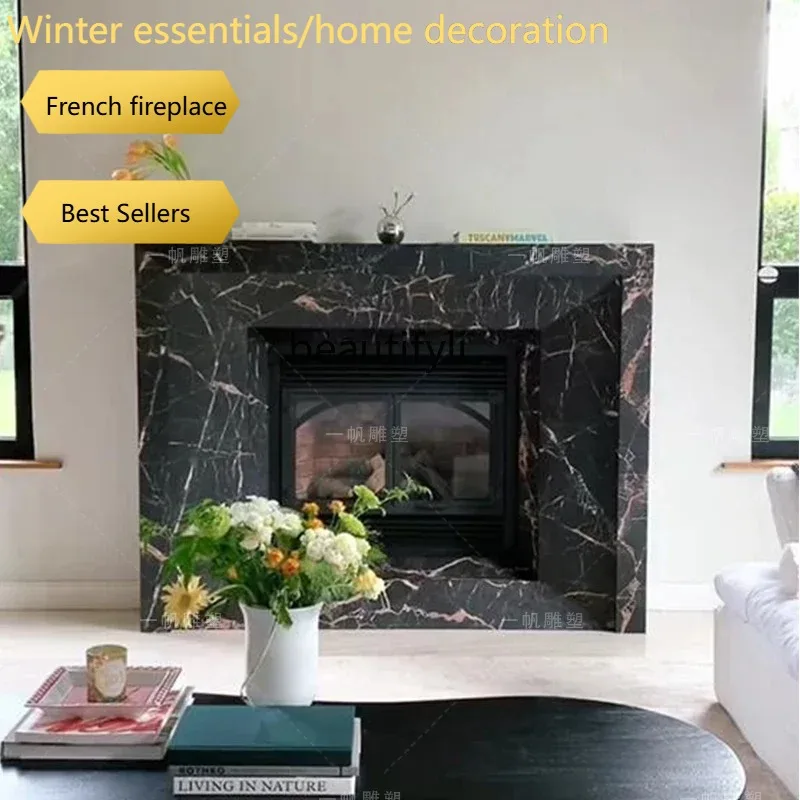 a95  Natural stone fireplace marble fireplace French minimalist black fireplace decorative cabinet