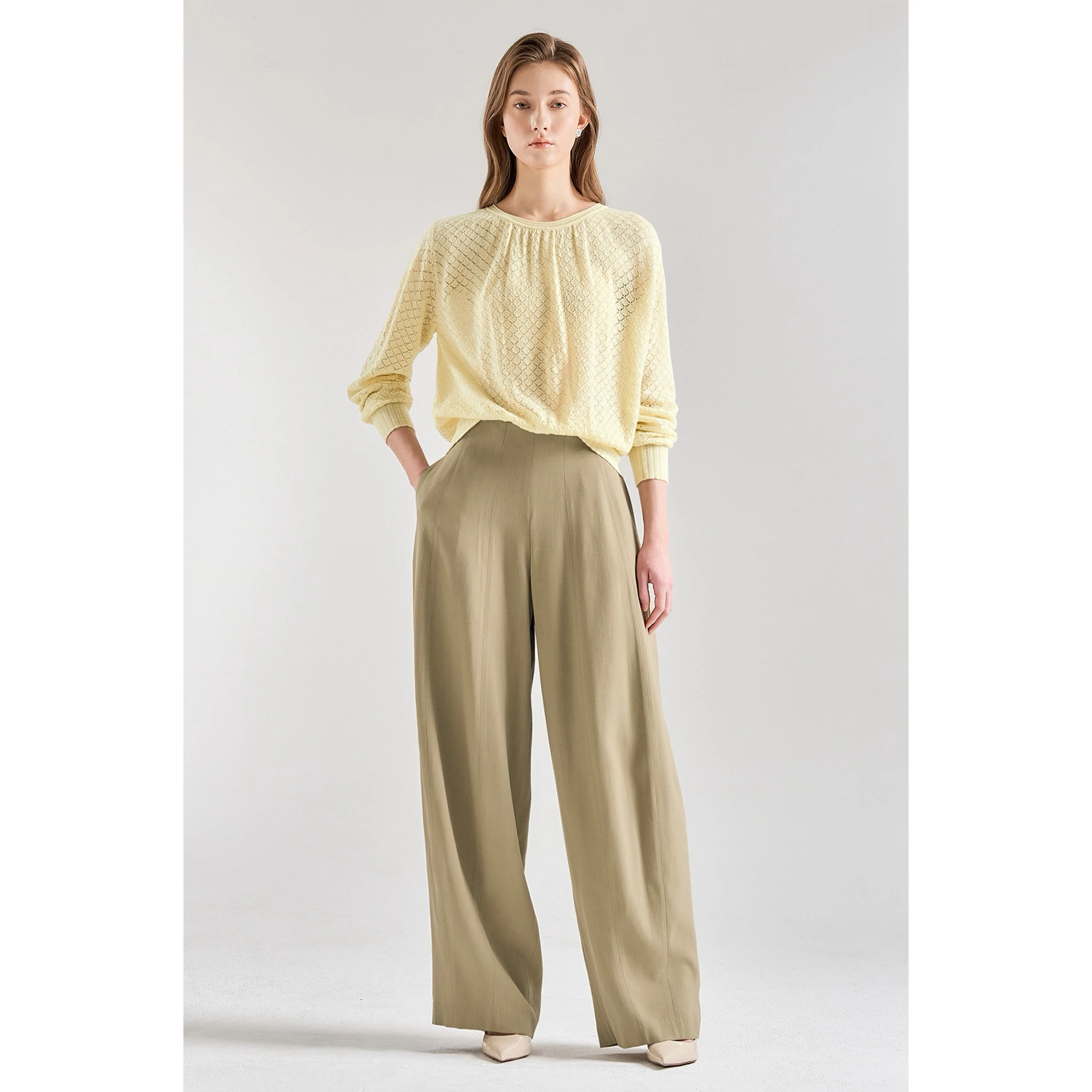 Lemon Cheese LAN26 Spring Elegant Hollow out Soft Semi-Transparent round Neck Loose Cover up Knitted Sweater Commute Style