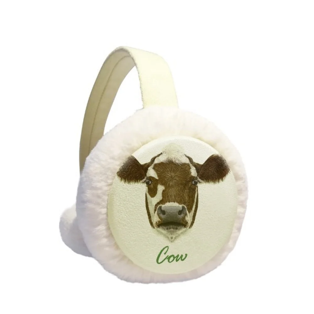 

Brown-and-White Domestic Dairy Cow Animal Winter Ear Warmer Cable Knit Furry Fleece Earmuff Outdoor