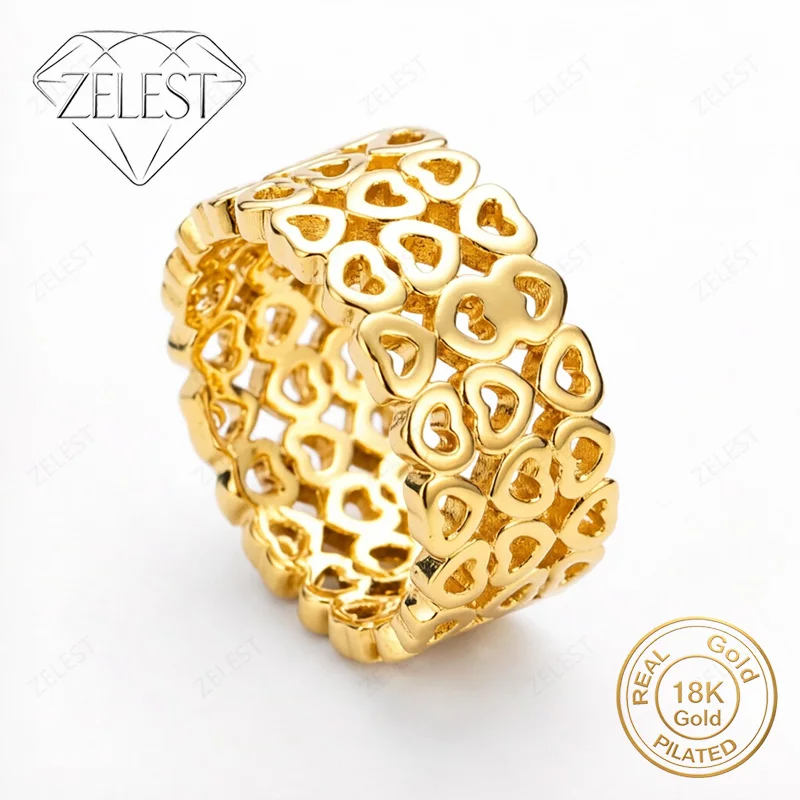 Anillo de Plata de Ley 925 de Lujo, Chapado en Oro de 18K, Diseño Hueco Exquisito, Anillo de Amor para Mujer, Joyería de Moda para Regalo de Boda o Fiesta