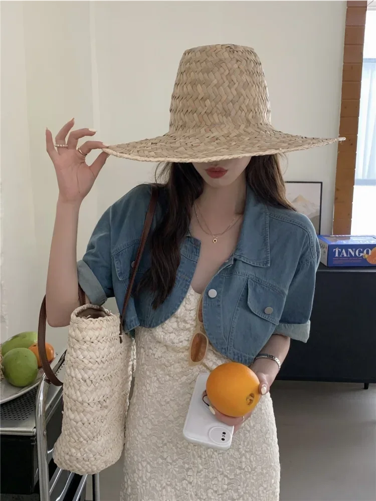 Summer Jackets for Women Crop Tops Short Sleeve High Waist Fashion Y2k Clothing  Ropa Mujer Streetwear Casual Denim Coat