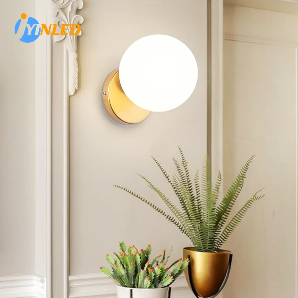 

Nordic Globe Glass Wall Sconces Wall Light Fixtures Modern Gold Black Lamp for Bedroom Living Room Bathroom Hallway Stair