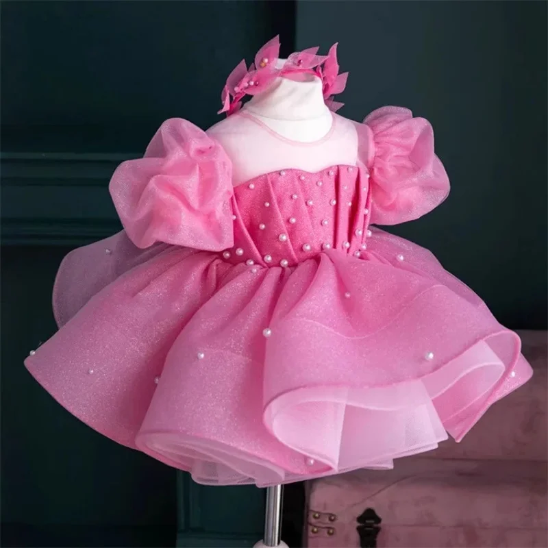 Kids Baby Princess Bow Sequin Tulle Flower Girl Dresses First Communion Dresses Birthday Christmas Gift Wedding Party Birthday