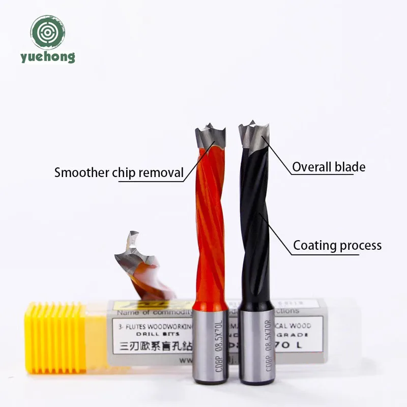 Left Right Rotation Woodworking Three Blades 70mm Drill Bits Router Bit Row Drilling Two Flute Wood Hole Cutter Router Drill Bit