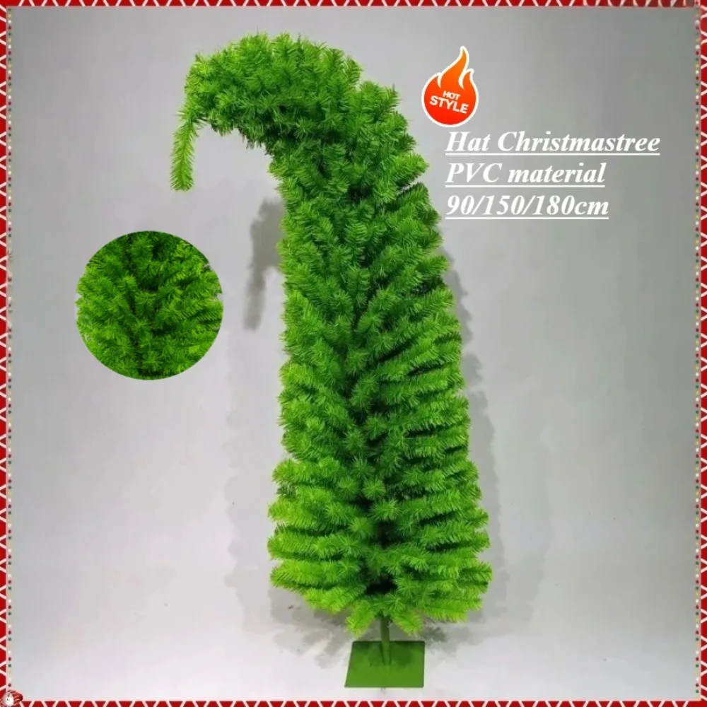 

Artificial Christmas Tree PVC Crooked Neck Christmas-hat Shape Christmas Tree 90/150/180cm Christmas Home Atmosphere Decorations
