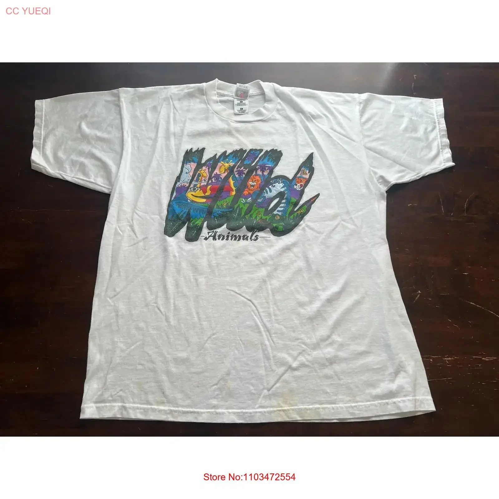 Футболка с принтом «Дкие животные» 90-х годов, винтажная стираная слегка мягкая дизайнерская одежда, универсальная уличная одежда, стильная дышащая повседневная одежда