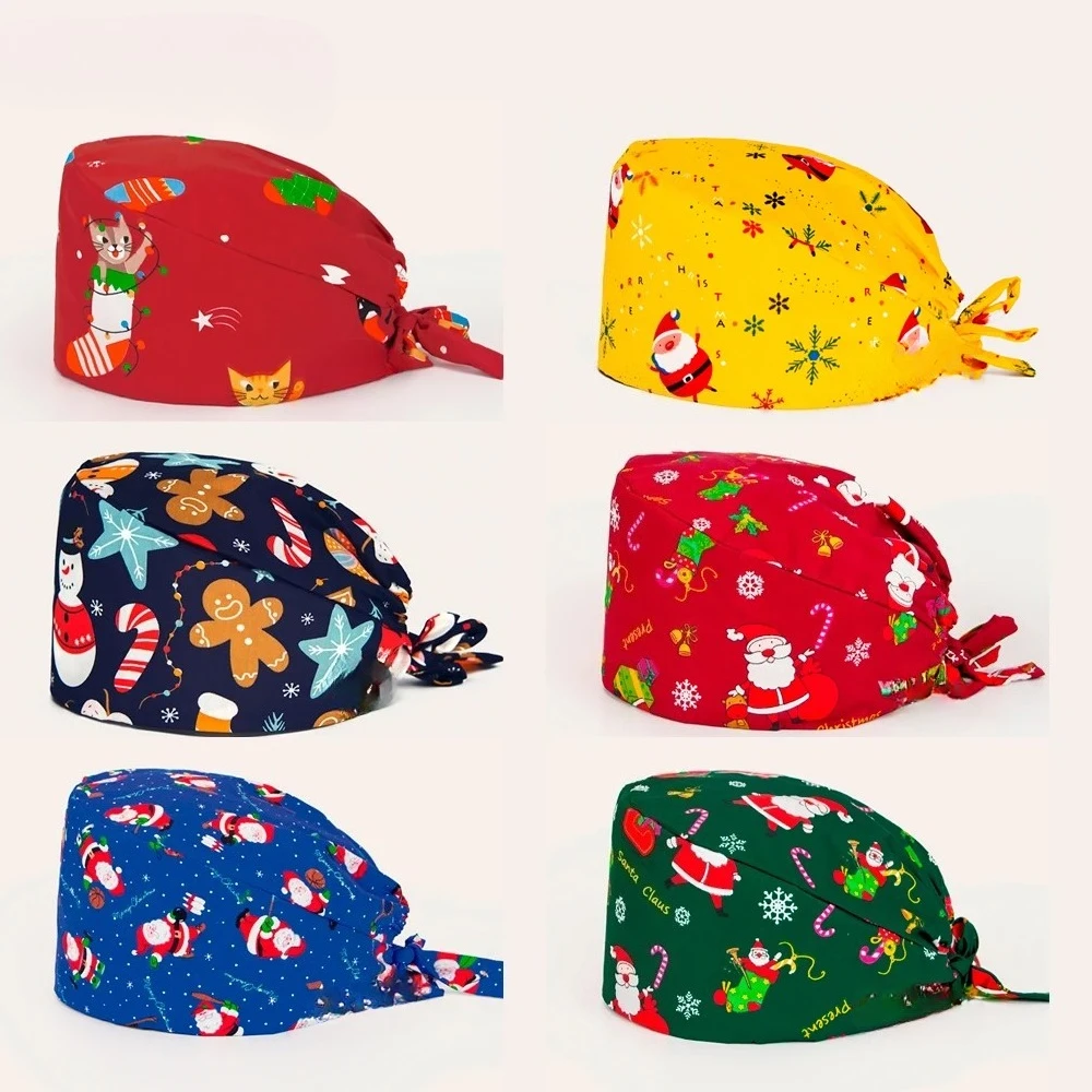 

Christmas scrubs caps Pet shop hats Beauty Cleaning cap Wholesale prices cotton pet grooming nursing scrubs work cap