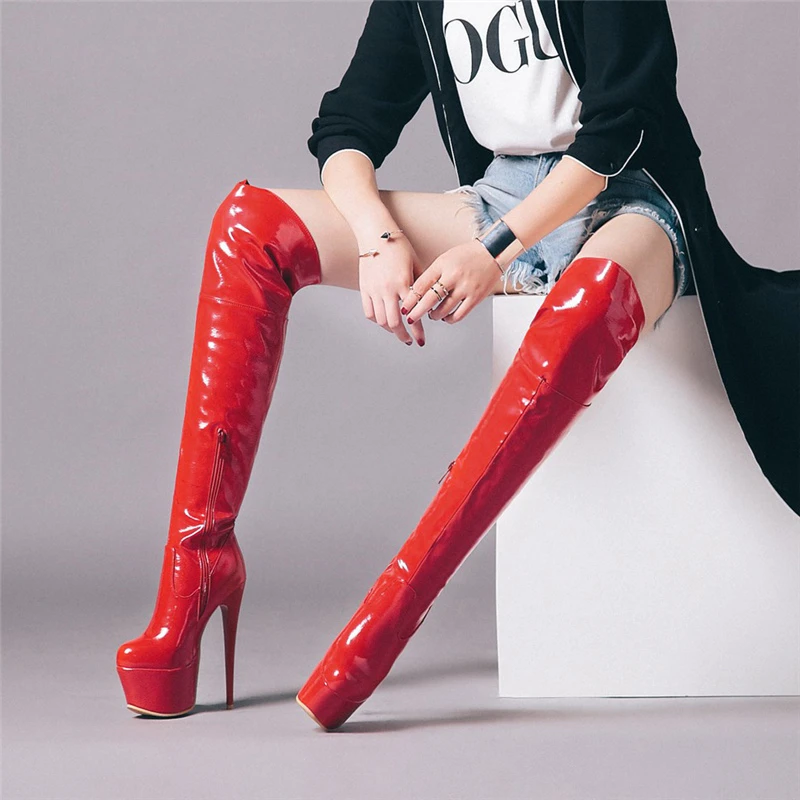 Sexy Thigh High Boots For Women Platform Red White Black Fetish Stripper Dance Winter Shoes Lady High Heels Over the Knee Boot