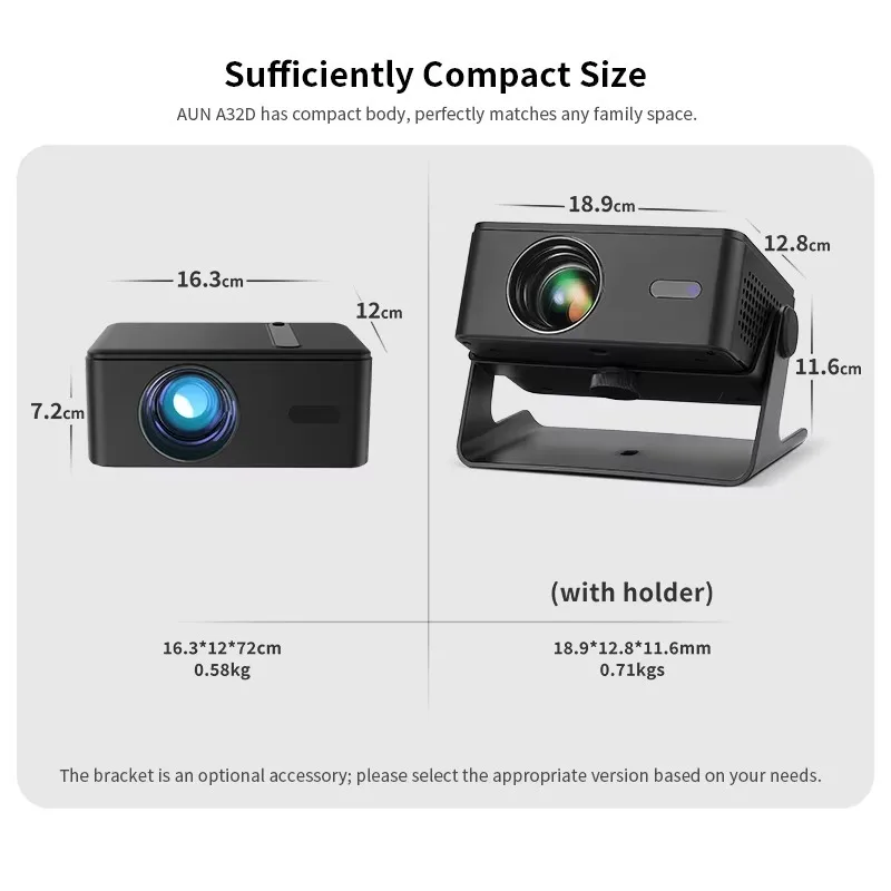 A32D Full HD 1080P Mini Projector Portable Auto Keystone LCD Electronic Focus for Home Theater & Netflix System