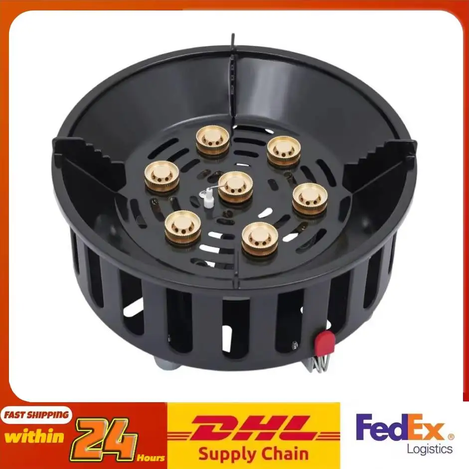 NONE Tragbarer Campingkocher aus altgewalztem Stahl, 72000 BTU 3-Adapter-Gasherd, winddichtes Design für Camping, Wandern, Picknick