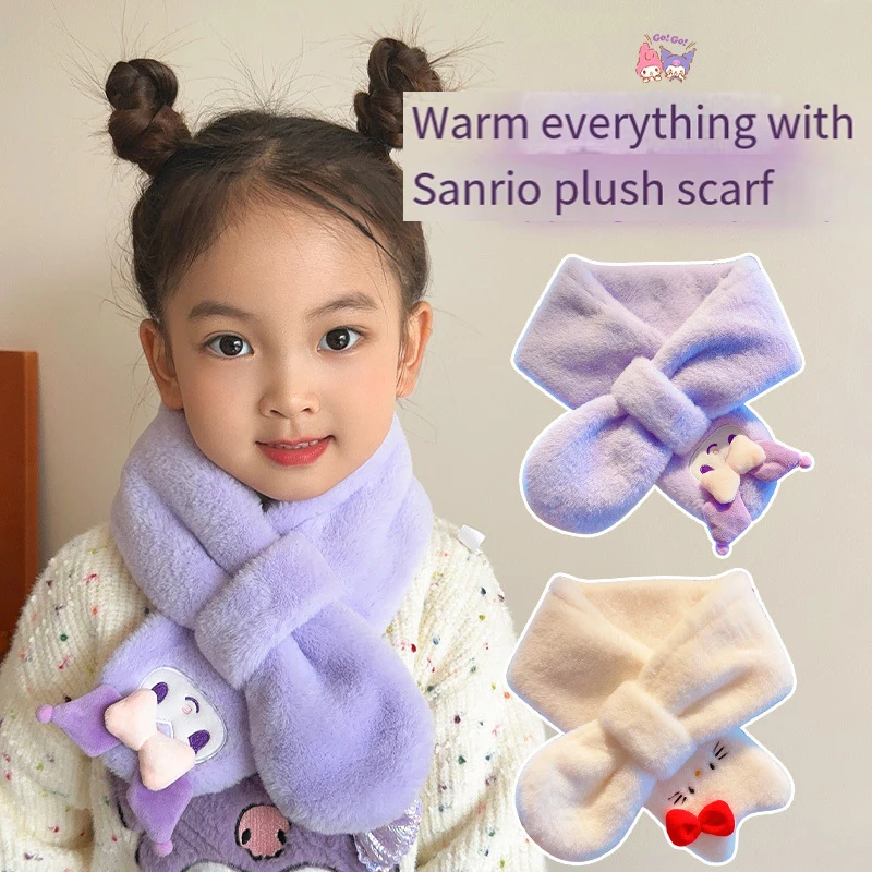 Child Sanrios Cross Scarf Winter Kuromi Hello Kittys Girl Anime Kawaii Cartoon Cartoon Keep Warm Scarf Windproof Neck Gaiter