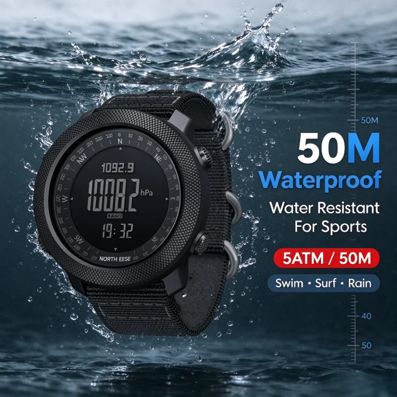 NORTH EDGE Mens Digital Watch Women Clock Compass Altimeter Barometer Pedometer Running Digital Sportswatch Waterproof 50m