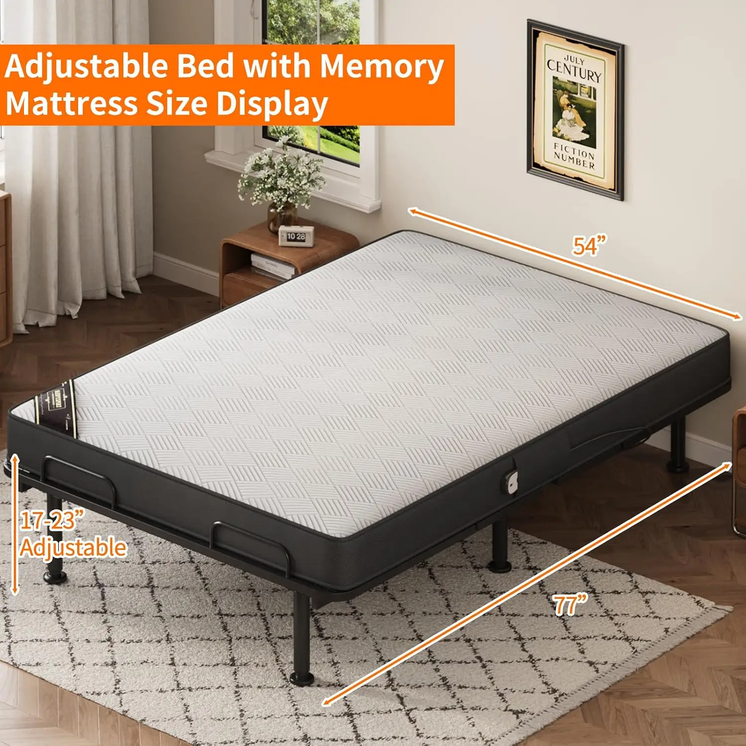 Full Size Adjustable Bed with Memory Mattress, Electric Frame with Remote, Head & Foot Incline, Zero Gravity, 6 Height-Adjustabl