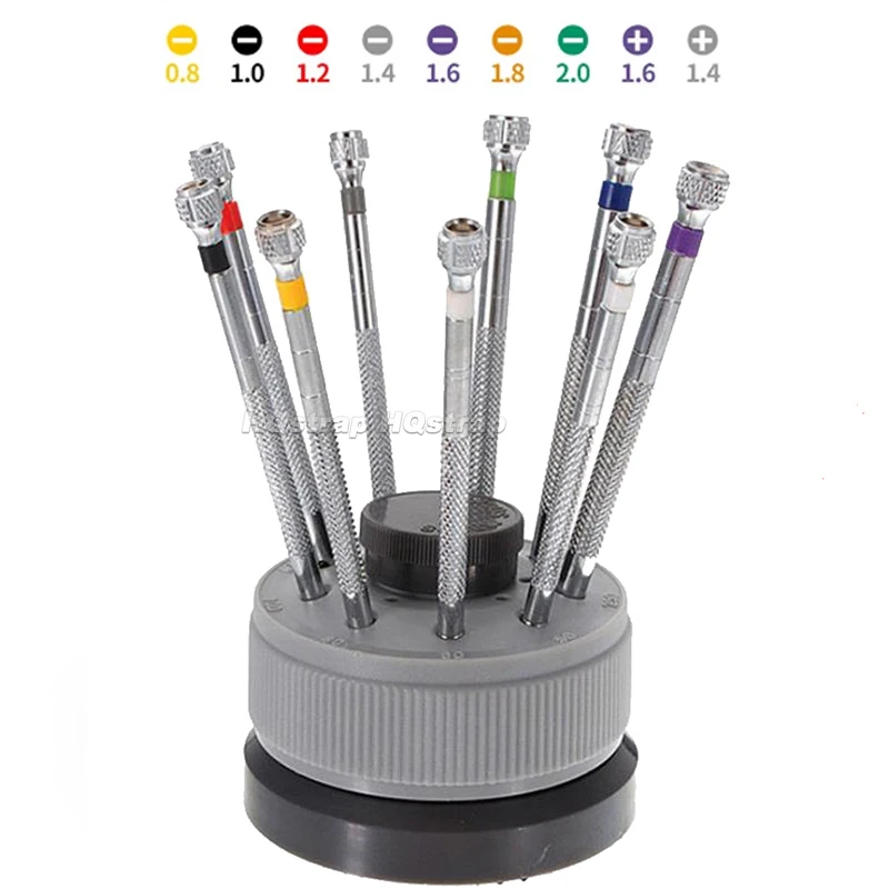 9PCS 0.8-2.0mm 스크루 드라이버 키트 시계 제조 업체 회전베이스에 대 한 시계 도구를 수리 휴대용 시계 제거 도구 액세서리