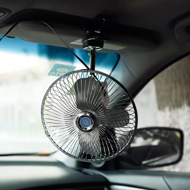 4-Blade Metal Car Fan 8/10 Inch, 12V/24V Oscillating for Car & Truck