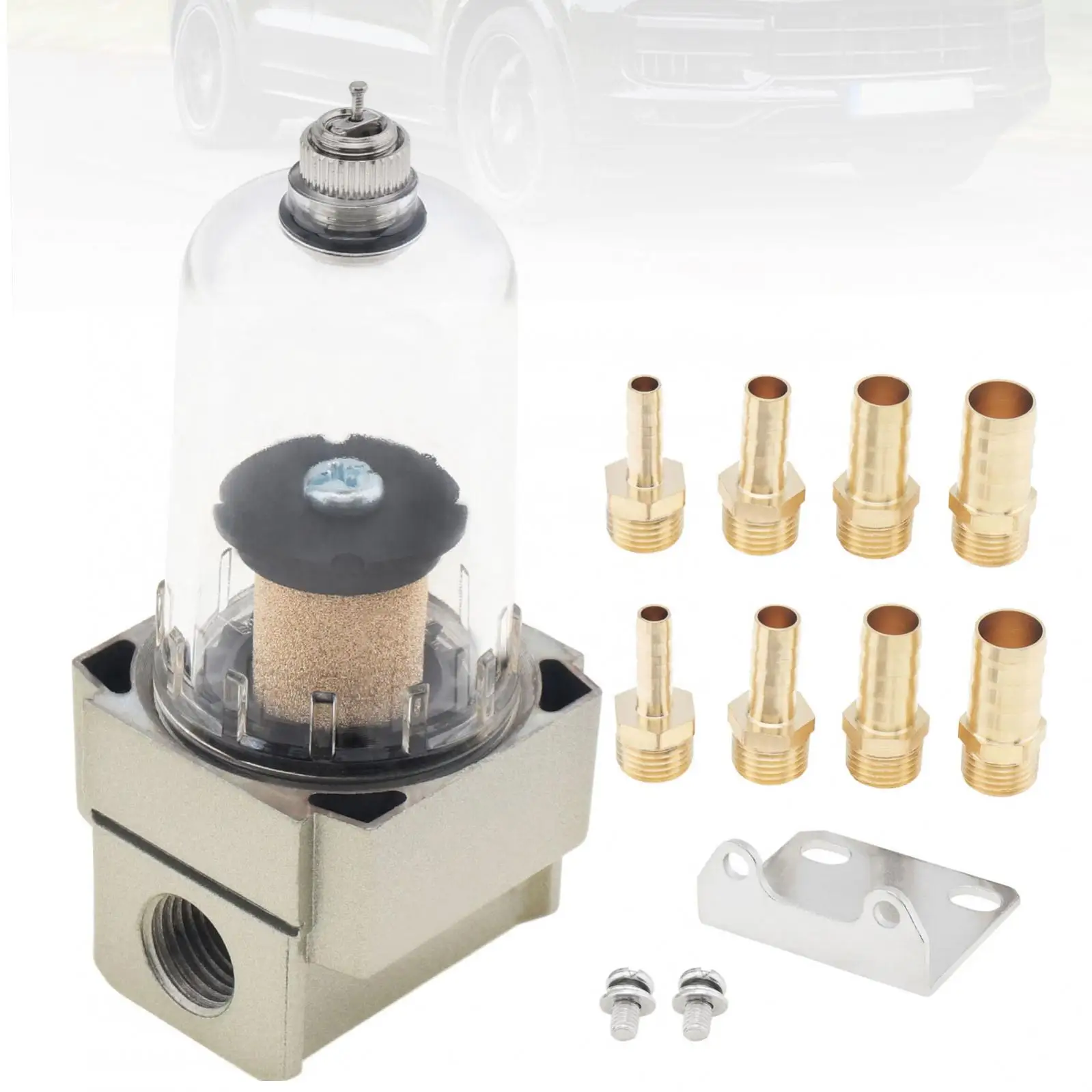 

Oil Can Filter with 8pcs Connector Tubes Universal Mini Engine Baffled Oil Separator Oil Catch Reservoir Can Tank