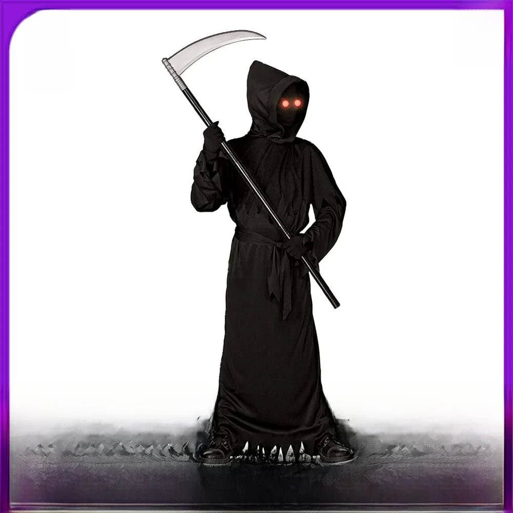 怖い幽霊死神コスチューム ハロウィン ロールプレイング服 小さな男の子 鎌モンスター ダークメッセンジャー 神秘的な恐怖