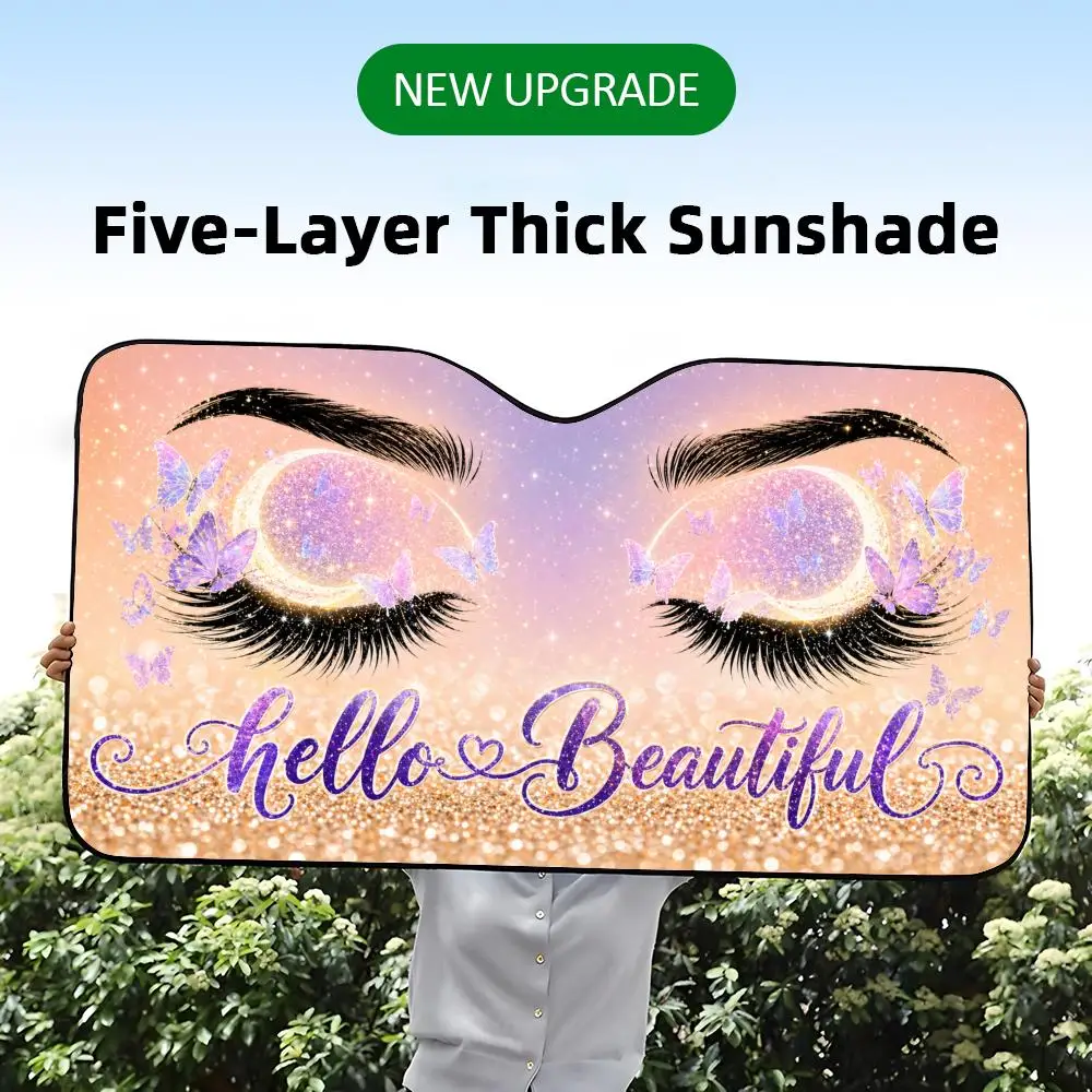 

Hello Beautiful Makeup Sun Visor Foil Windshield Sunshades UV Protector & Heat Shield Car Front Window Foldable
