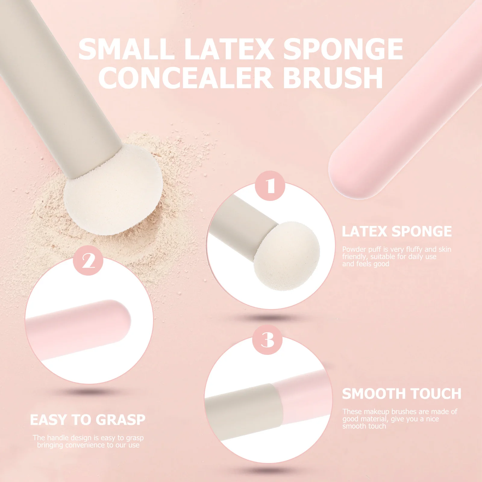 

3Pcs Concealer Sponge High Grade Makeup Sponge Brush with Handle for Smooth Application Professional Makeup Tools Set