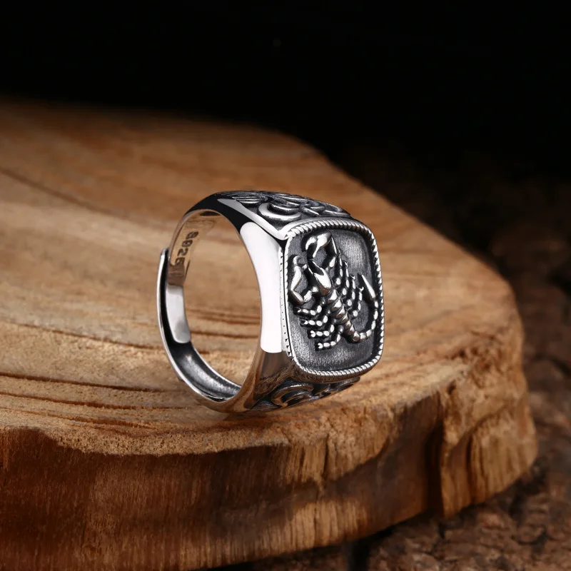 Wholesale 925 sterling silver ring Seiko scorpion ring ring opening Thai silver vintage trendy unique ornament