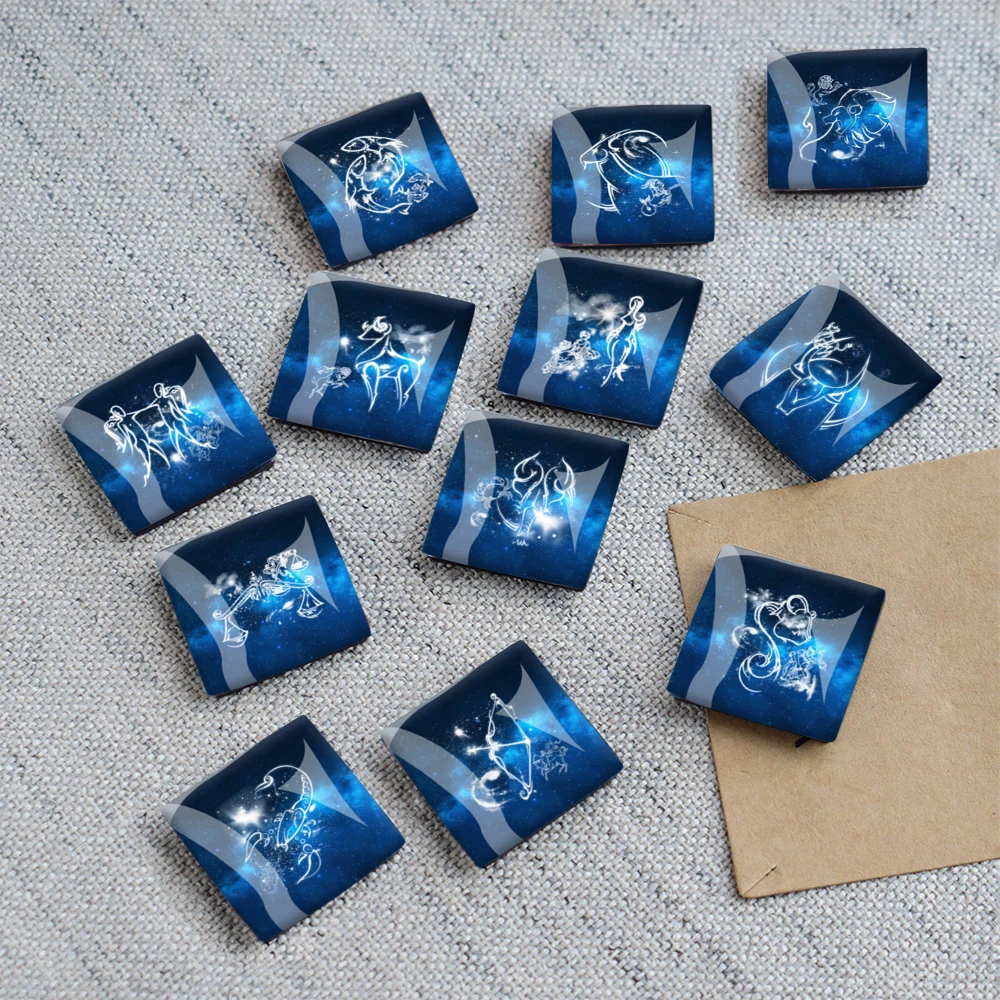 12PCS Square Glass Refrigerator Magnets Starry Constellation Outline Whiteboard Magnets Zodiac Decor for Cabinet Office Gift